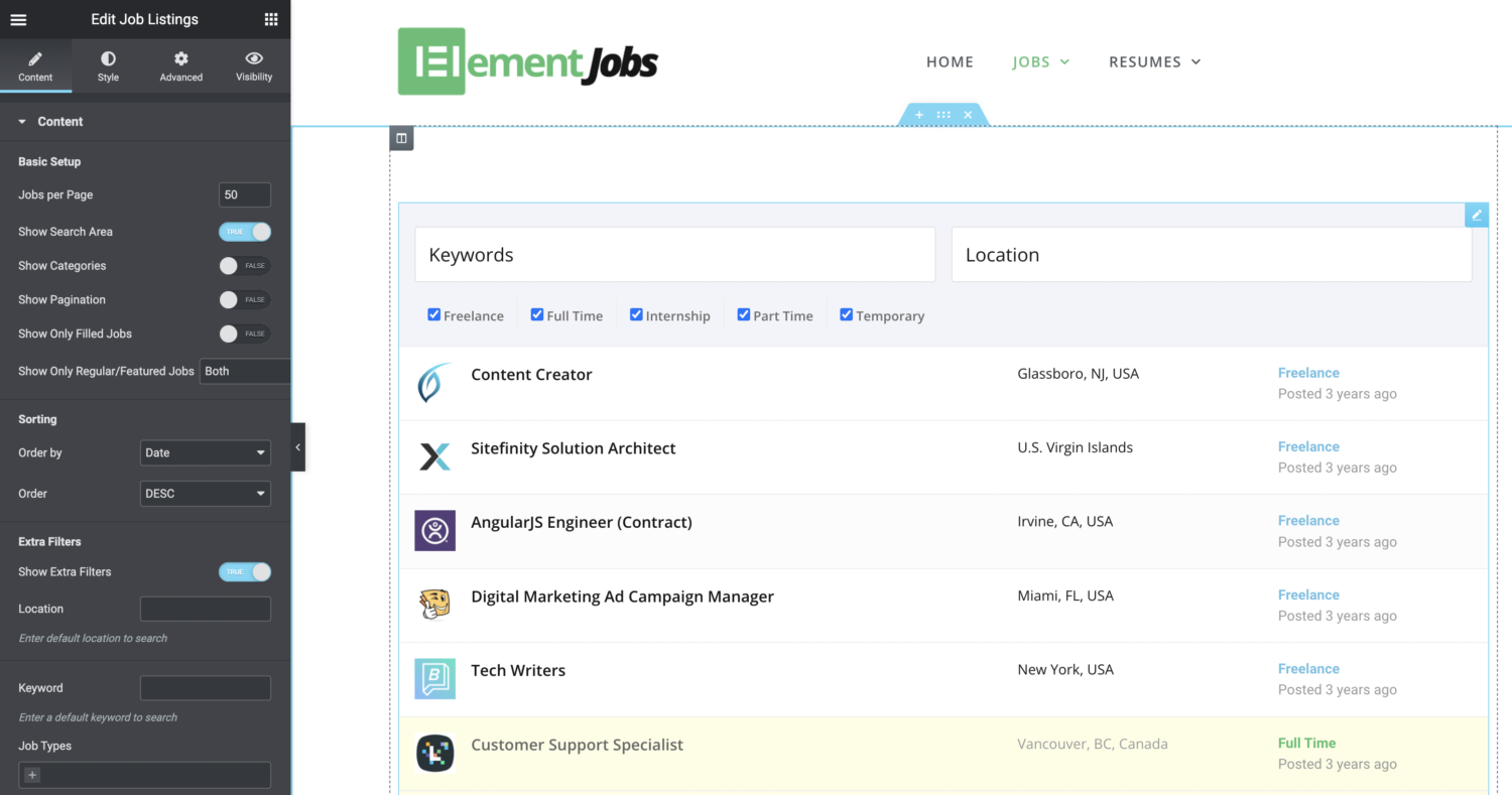 Elementor Connector for WP Job Manager TinyGiantStudios